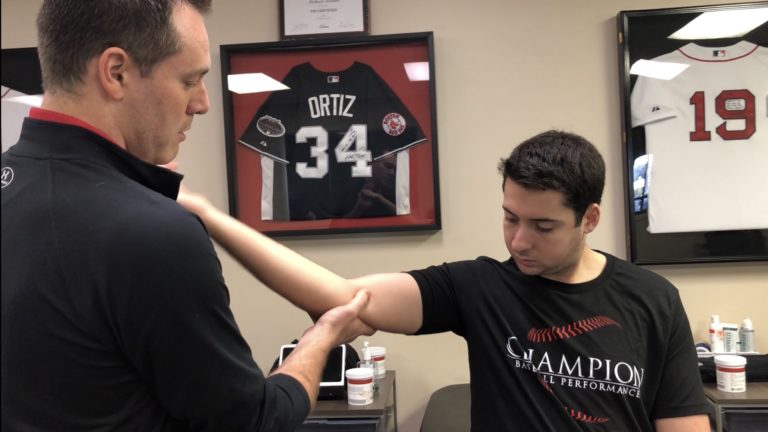 Testing the elbow for a UCL sprain in baseball players