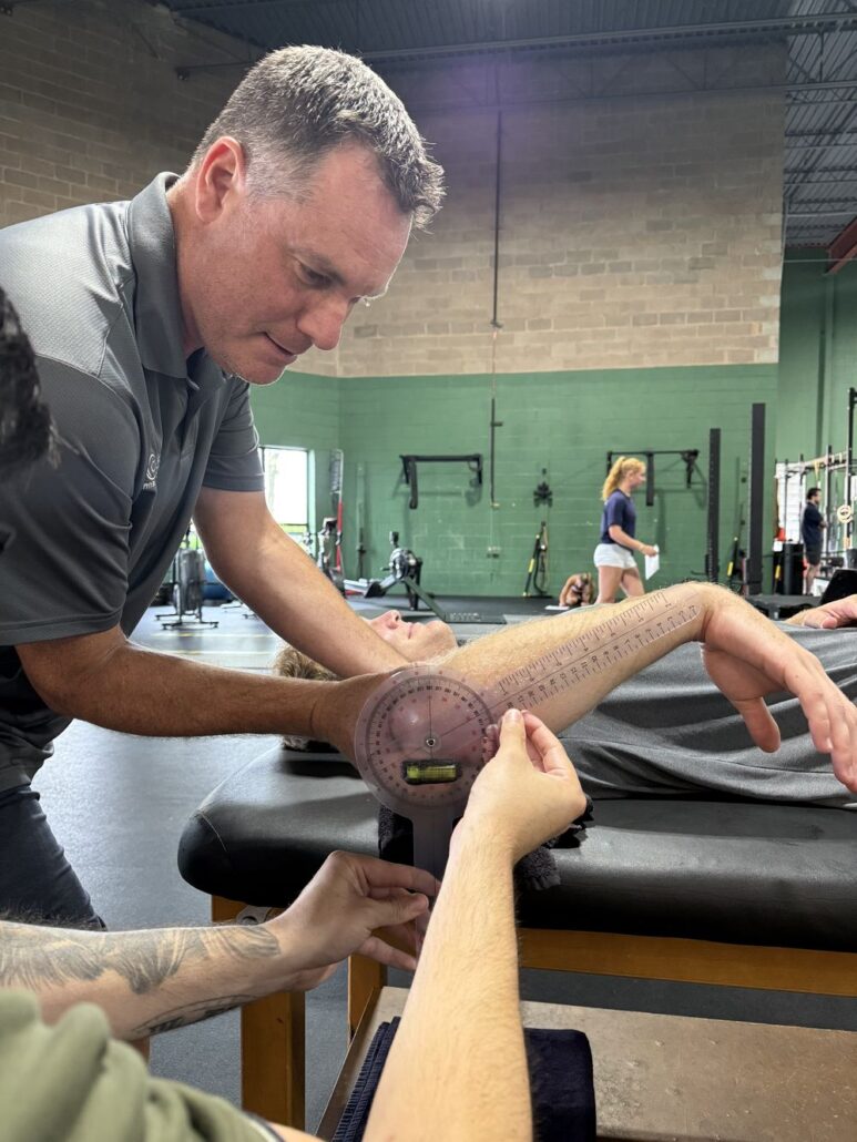 Measuring shoulder internal rotation with a goniometer during an interval throwing program